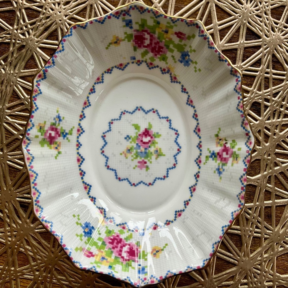 Royal Albert Petit Point Bone China Oval Fluted Trinket  Nut Candy Dish England